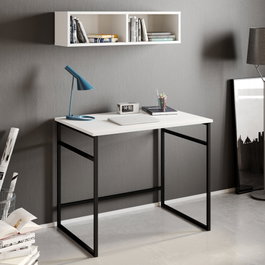 Hanah Home Mesa de Estudio con Estante de Pared Blanco y Negro
